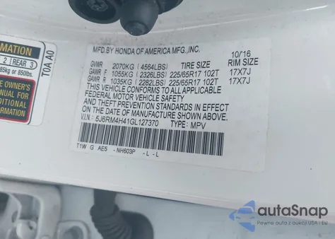 2016 Honda Cr-V Se from USA, damaged, VIN 5J6RM4H41GL127370